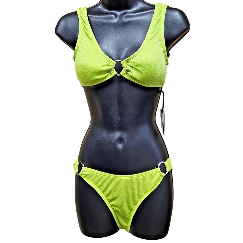 NWT Kendall + Kylie Bikini Set S Top M Bottom BBY Lime‎ Neon Yellow Shimmer Brat